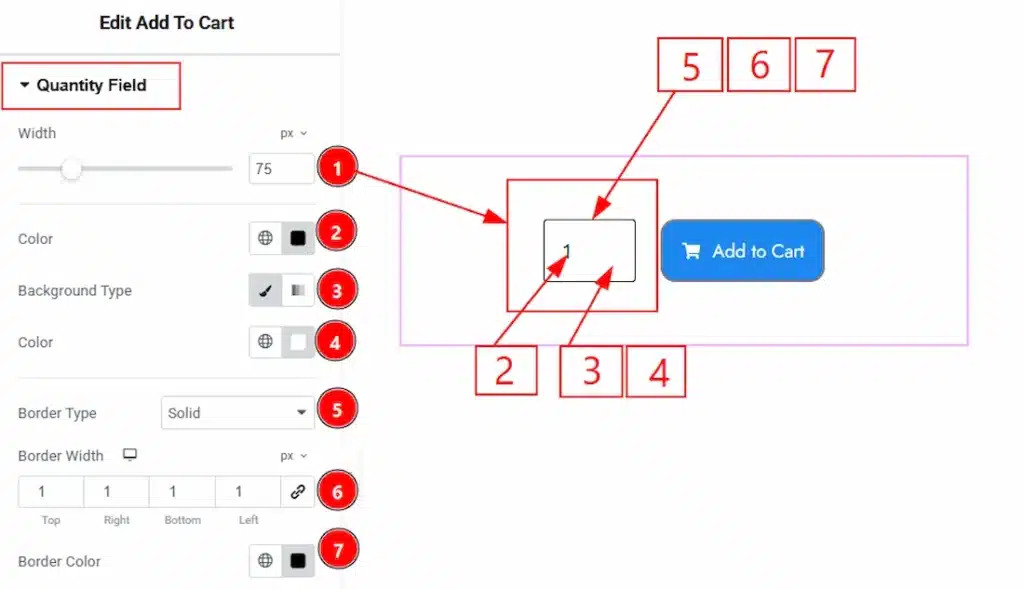 How to use the Add To Cart widget by Wow Elements Pro - Style Tab Overview - Quantity Field Section
