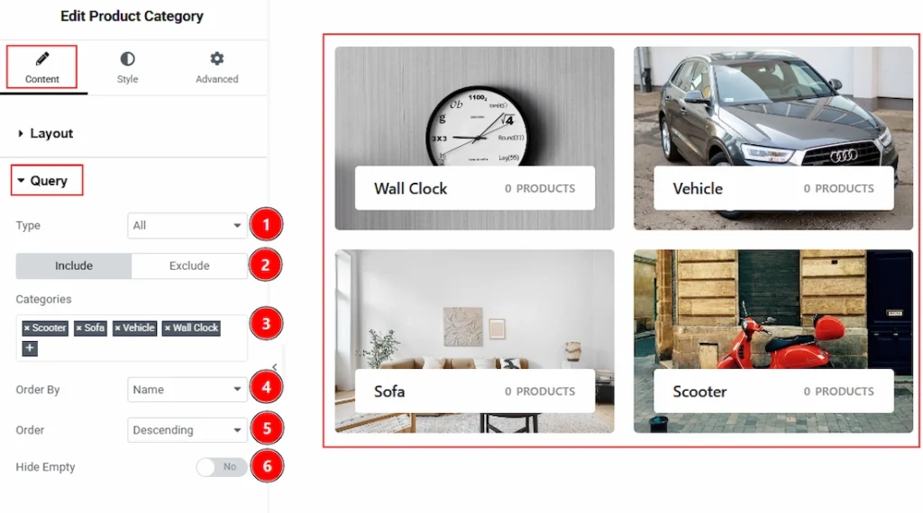 How to use the Product Category widget by Wow Elements Pro - Content Tab Overview - Query Section