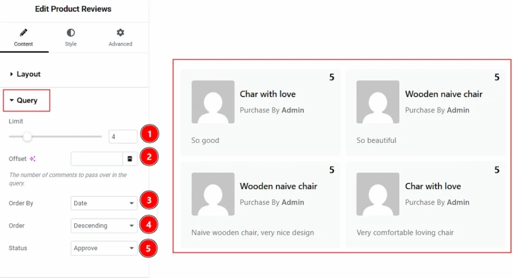 How to use the Product Reviews widget by Wow Elements Pro - Content Tab Overview - Query Section 