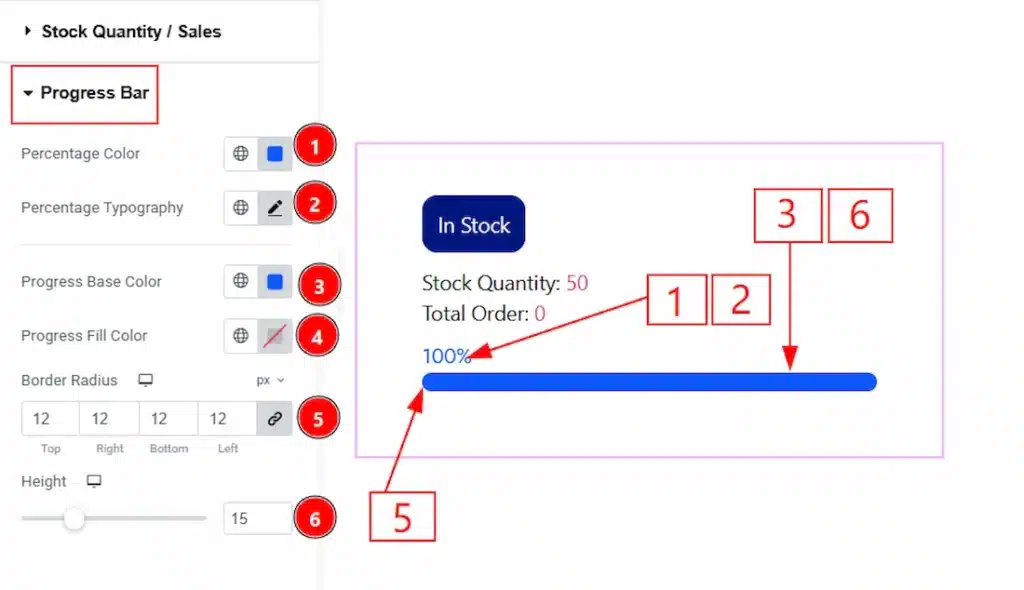 How to use the Product Stock widget by Wow Elements Pro - Style Tab Overview - Progress Bar