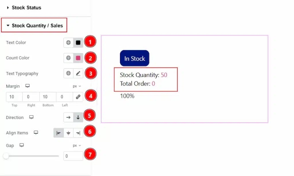 How to use the Product Stock widget by Wow Elements Pro - Style Tab Overview - Stock Quantity / Sales