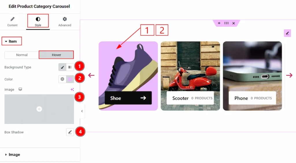 How to use the Product Category Carousel widget by Wow Elements Pro - Style Tab Overview - Items Section 03