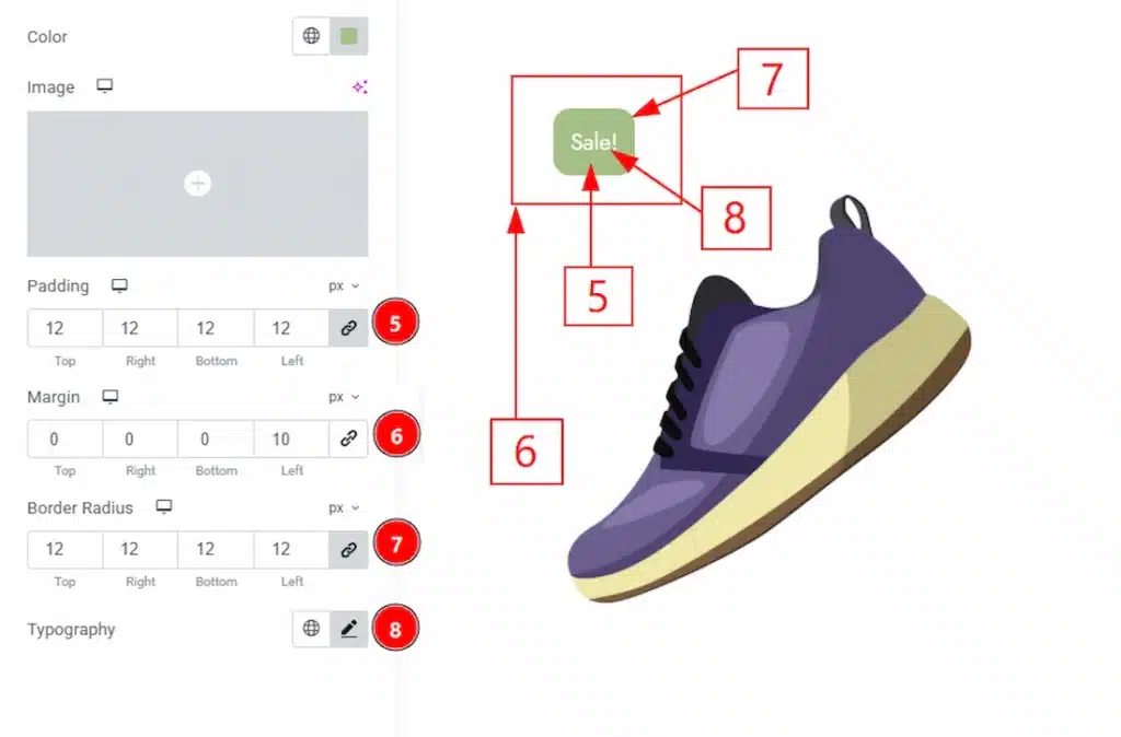 How to use the Product Image widget by Wow Elements Pro - Style Tab Overview - Sale Badge Section 02