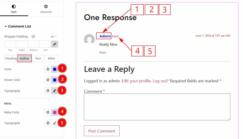 Style - Comment List - Author