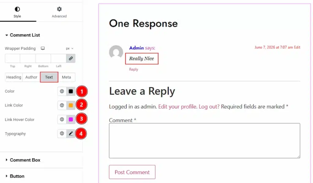 Style - Comment List - Text