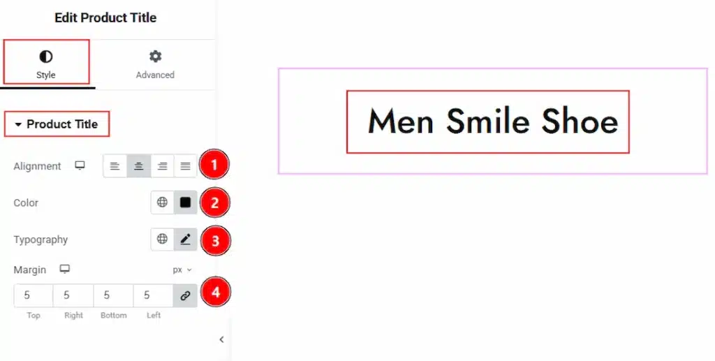 How to use the Product Title widget by Wow Elements Pro - Style Tab Overview - Product Title section