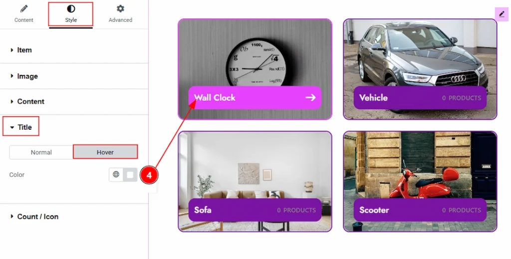How to use the Product Category widget by Wow Elements Pro - Style Tab Overview - Title Section 02
