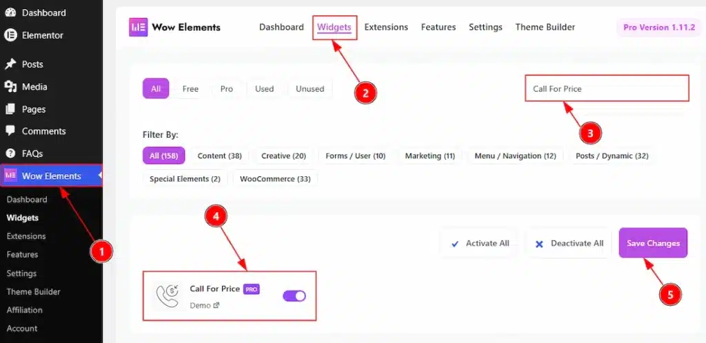 How to use the Call For Price widget by Wow Elements Pro - Enable the Call For Price Widget