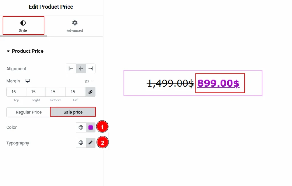 Style Tab Overview - Product Price Section - Sale Price
