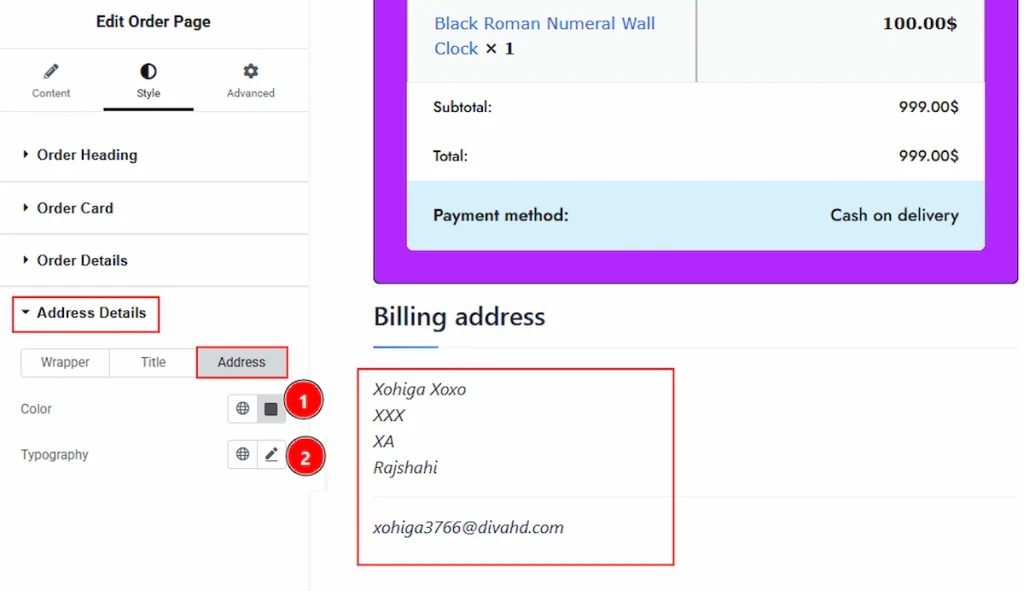 Address Details Section - address
