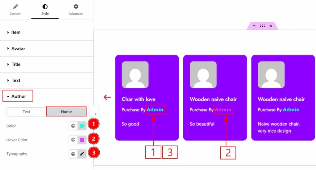 How to use the Product Review Carousel widget by Wow Elements Pro - Style Tab Overview - Author Section 02