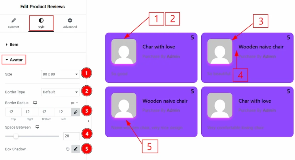 How to use the Product Reviews widget by Wow Elements Pro - Style Tab Overview - Avatar Section