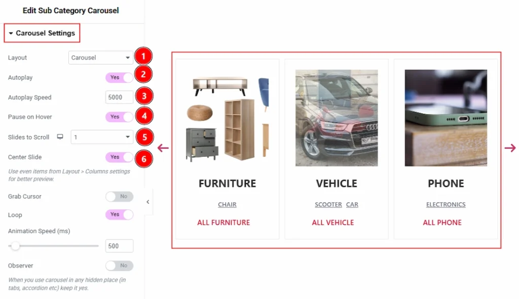 Content Tab Overview - Carousel Settings Section 01