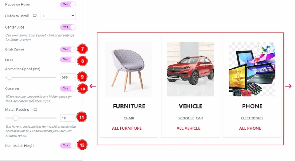 Content Tab Overview - Carousel Settings Section 02