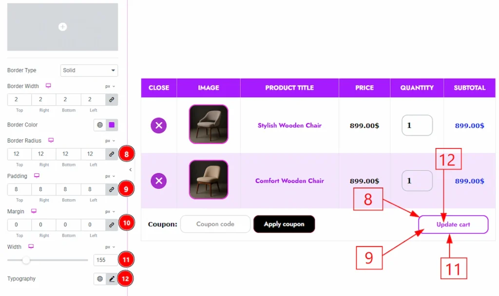 Cart Update Button Section - Hover