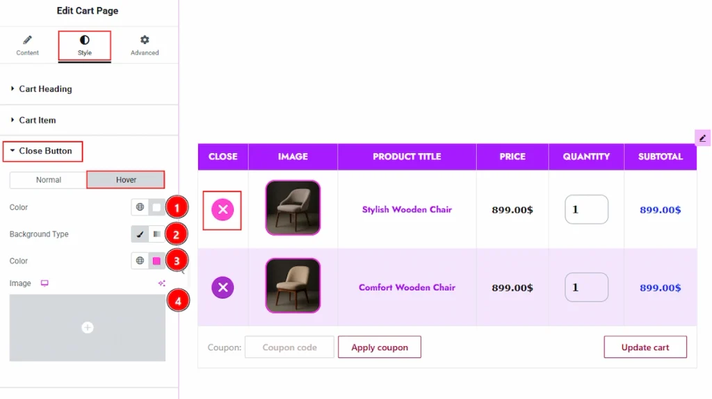 Close Button Section hover