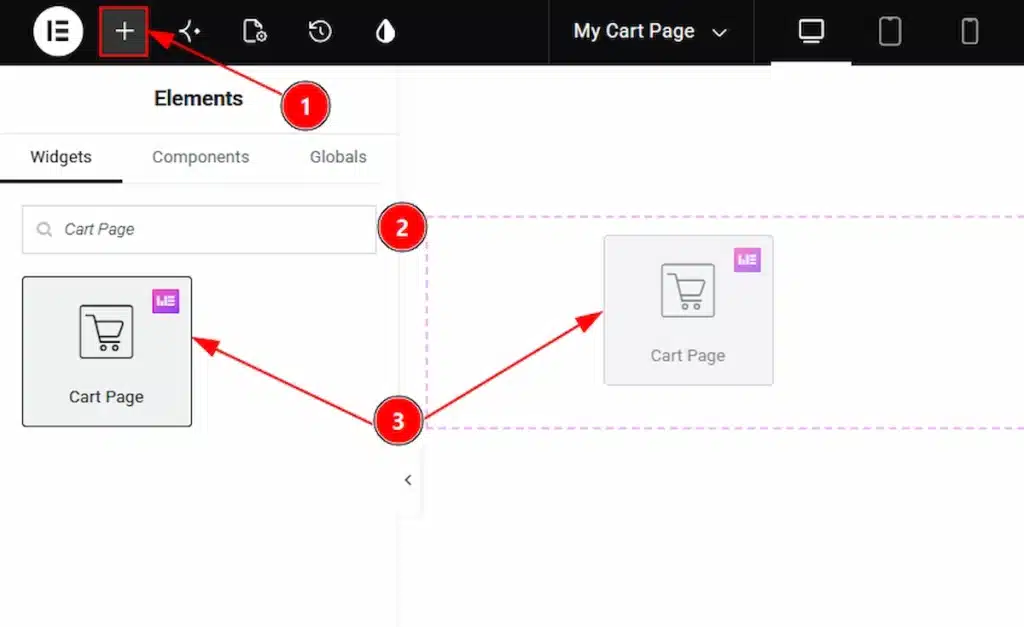 Inserting the Cart Page widget