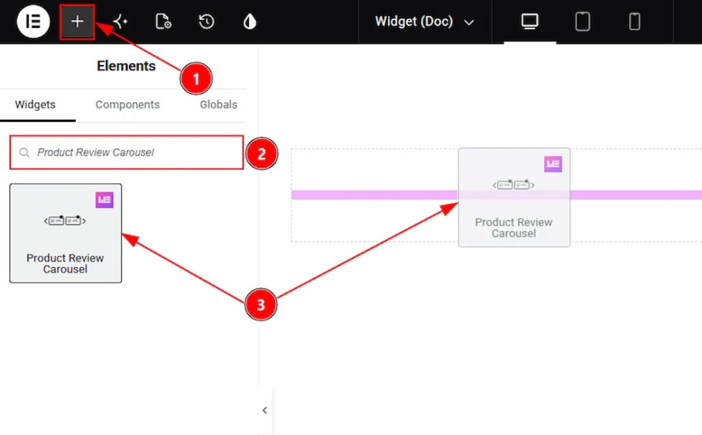 How to use the Product Review Carousel widget by Wow Elements Pro - Inserting the Product Review Carousel widget