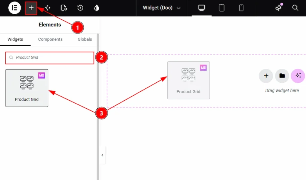 Inserting the Product Grid widget