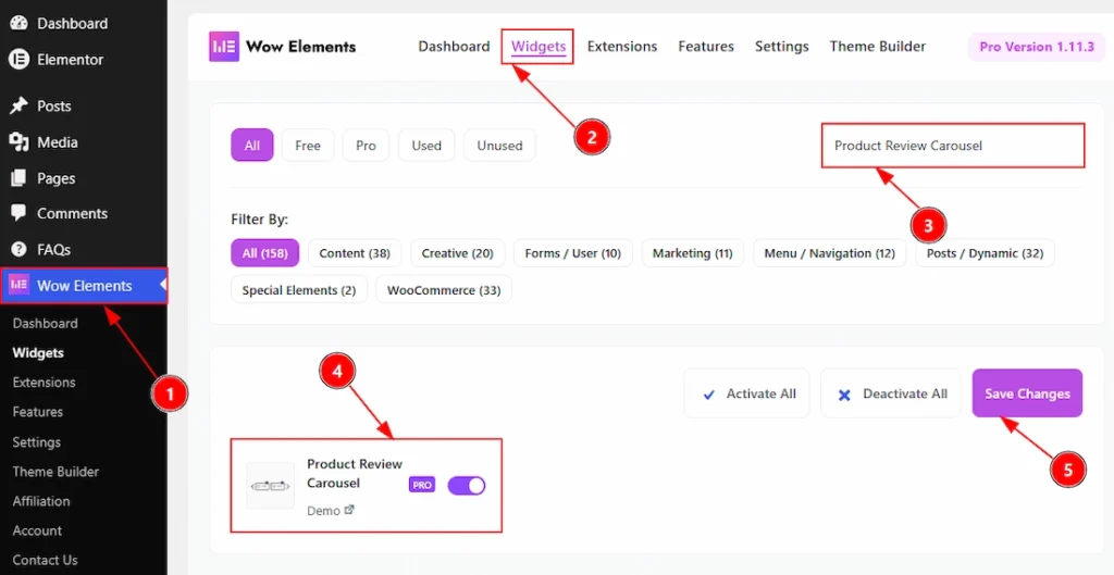 How to use the Product Review Carousel widget by Wow Elements Pro - Enable the Product Review Carousel Widget