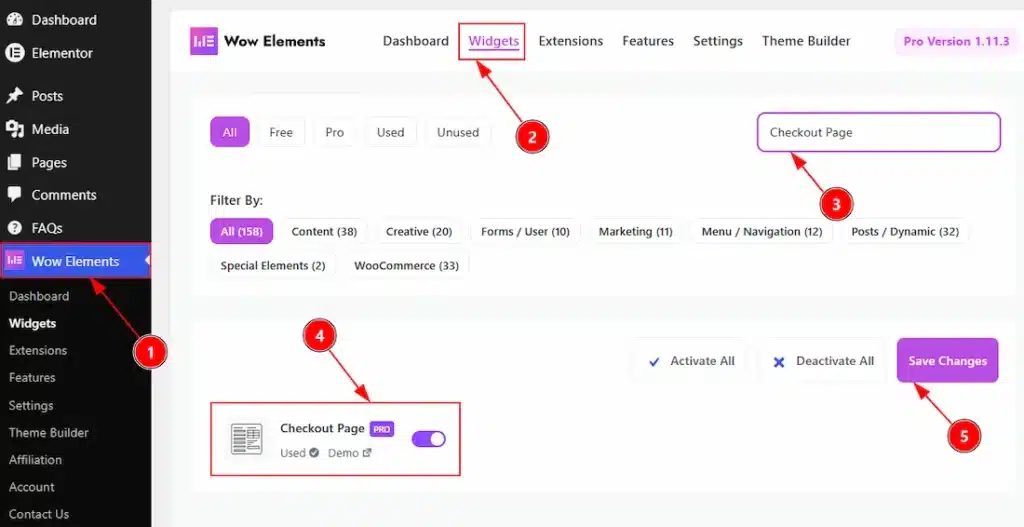 Enable the Checkout Page Widget