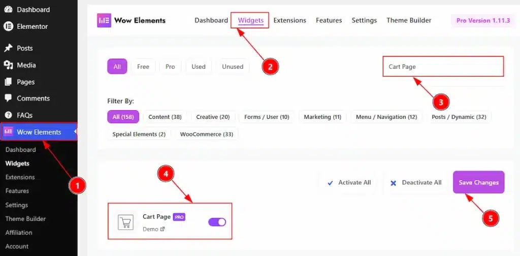 Enable the Cart Page Widget