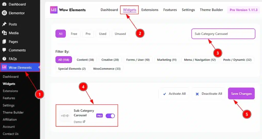 Enable the Sub Category Carousel Widget