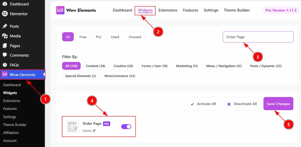 Enable the Order Page Widget