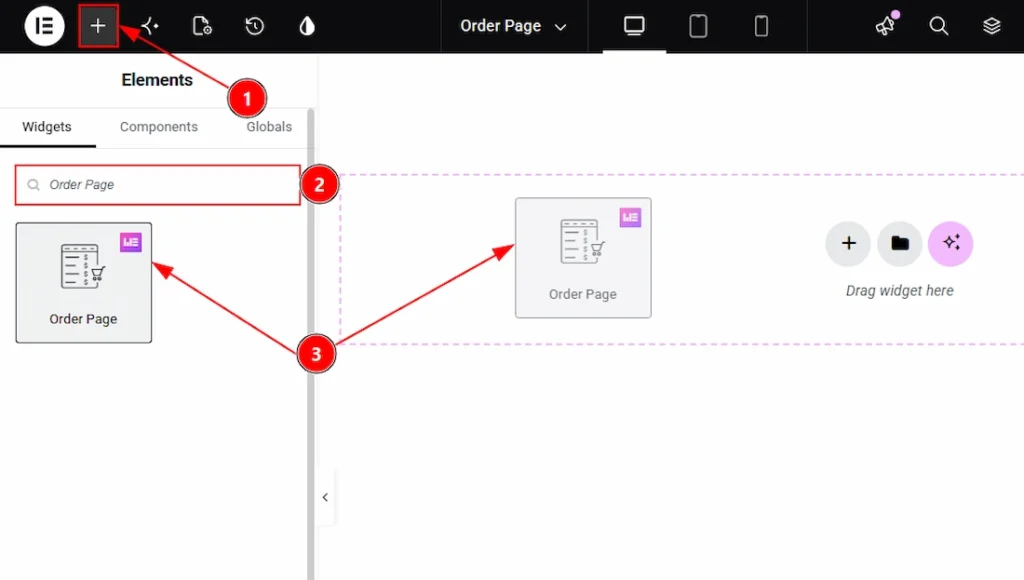 Inserting the Order Page widget