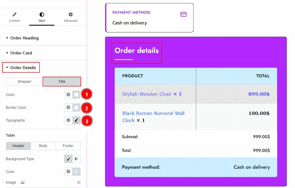 Order Details Section - Title