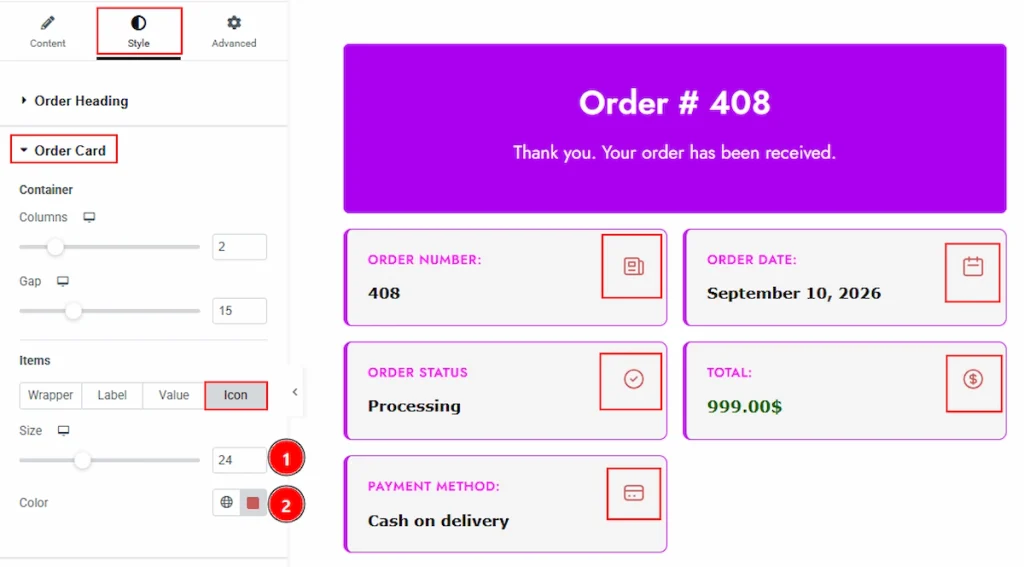 Order Card Section - icon