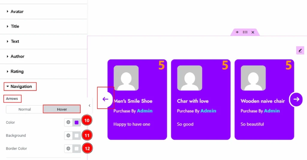 How to use the Product Review Carousel widget by Wow Elements Pro - Style Tab Overview - Navigation Section 03