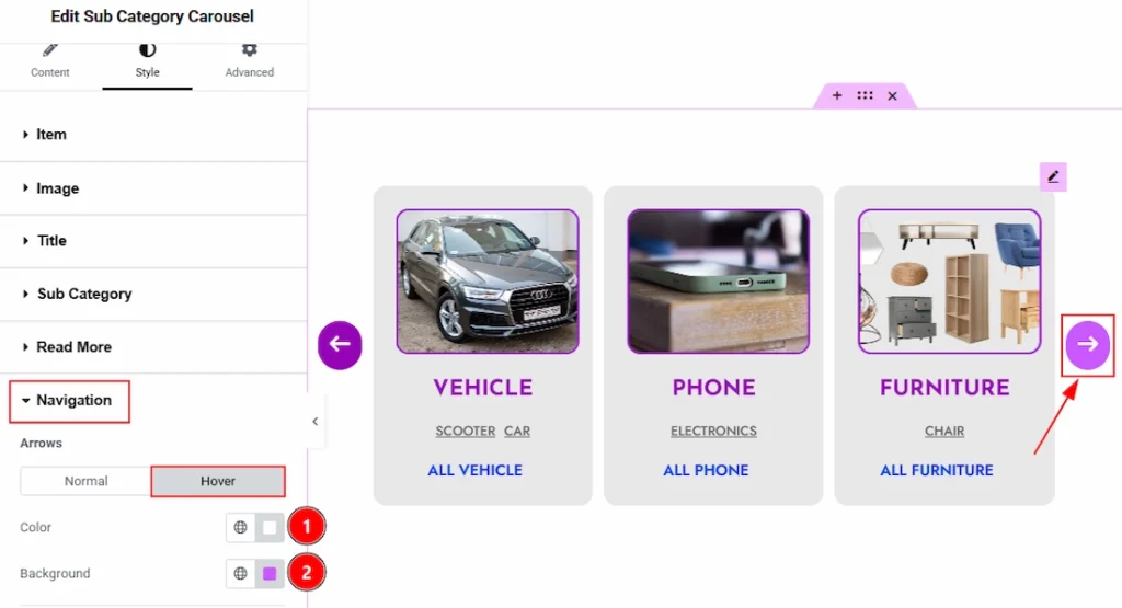 Style Tab Overview -Navigation Section - Arrows Subsection 02