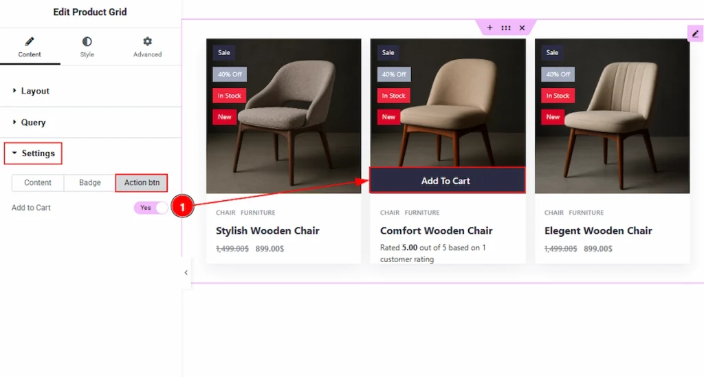 Settings Section - Action Btn
