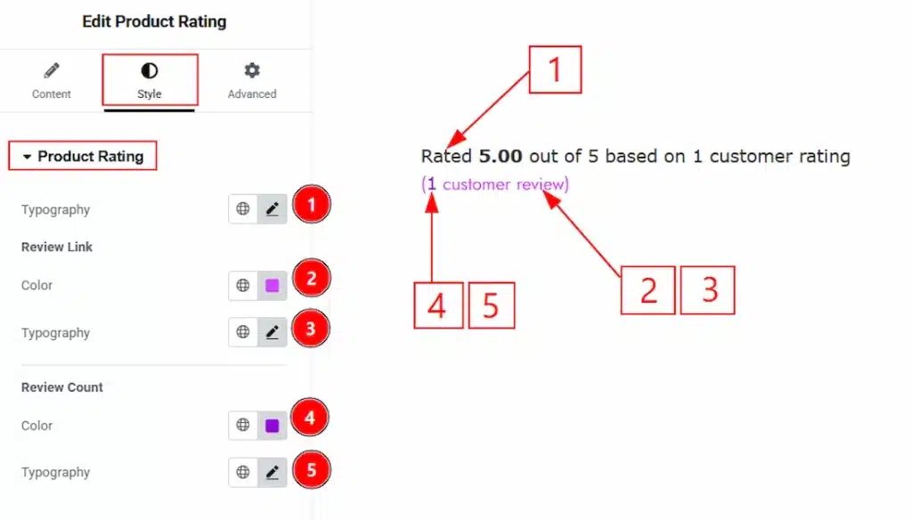 How to use the Product Rating widget by Wow Elements Pro - Style Tab Overview - Product Rating Section