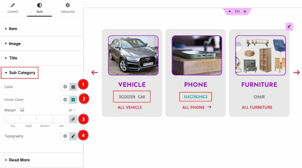 Style Tab Overview - Sub Category Section