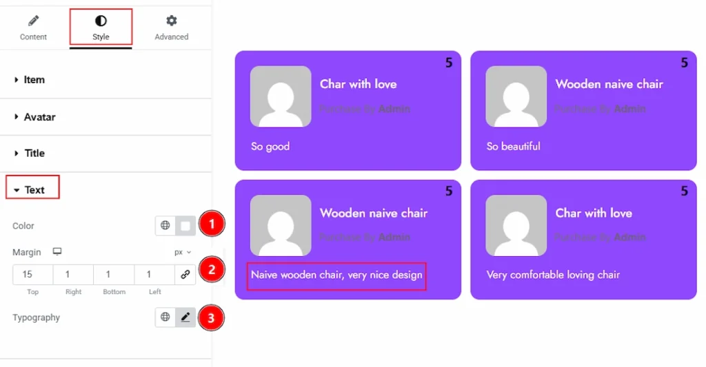 How to use the Product Reviews widget by Wow Elements Pro - Style Tab Overview - Text Section