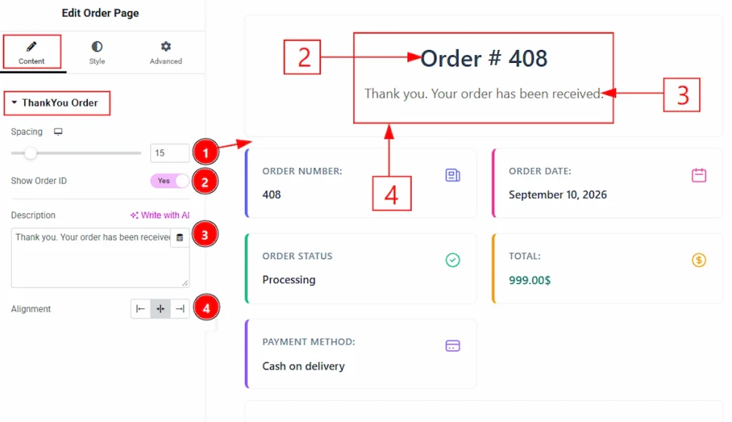 ThankYou Order Section