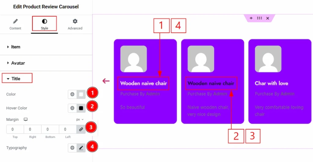 How to use the Product Review Carousel widget by Wow Elements Pro - Style Tab Overview - Title Section