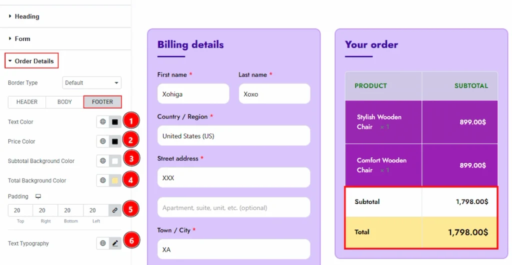 Order Details Section - Footer