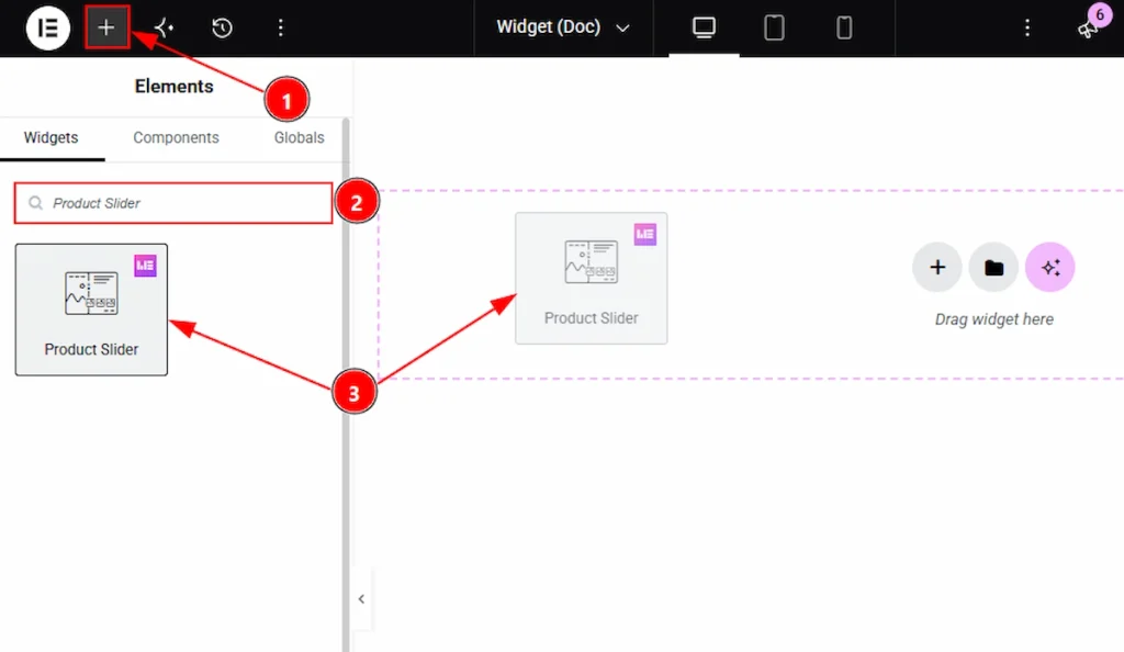 Inserting the Product Slider widget