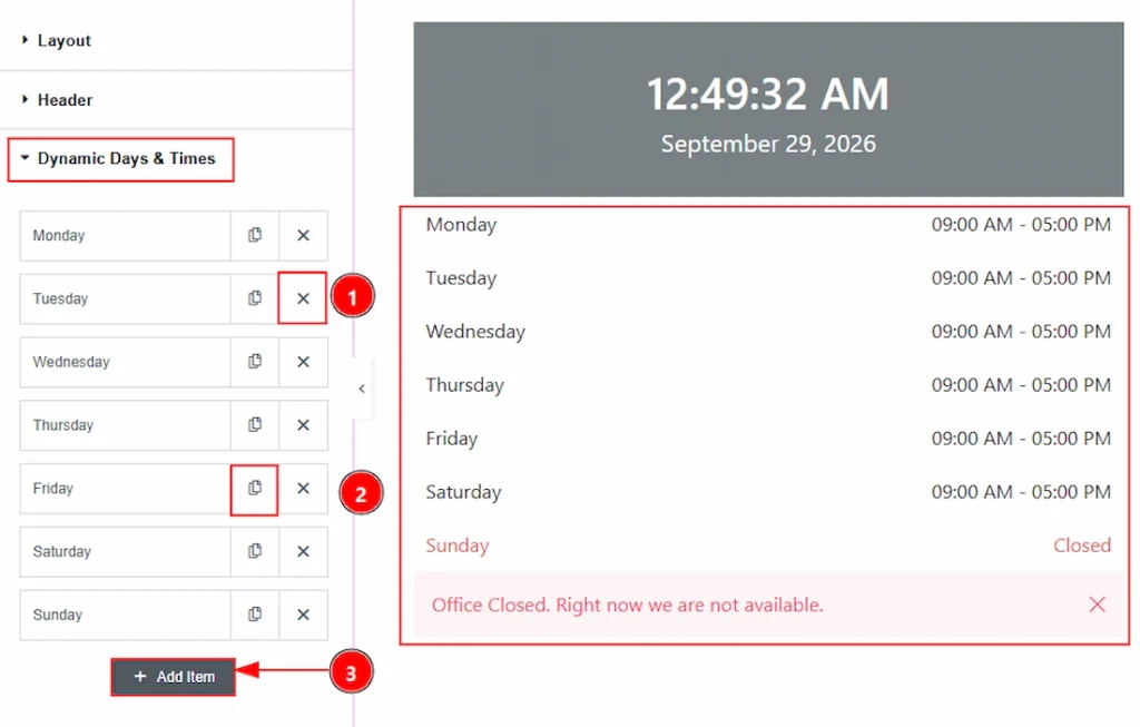 Dynamic Days & Times Section