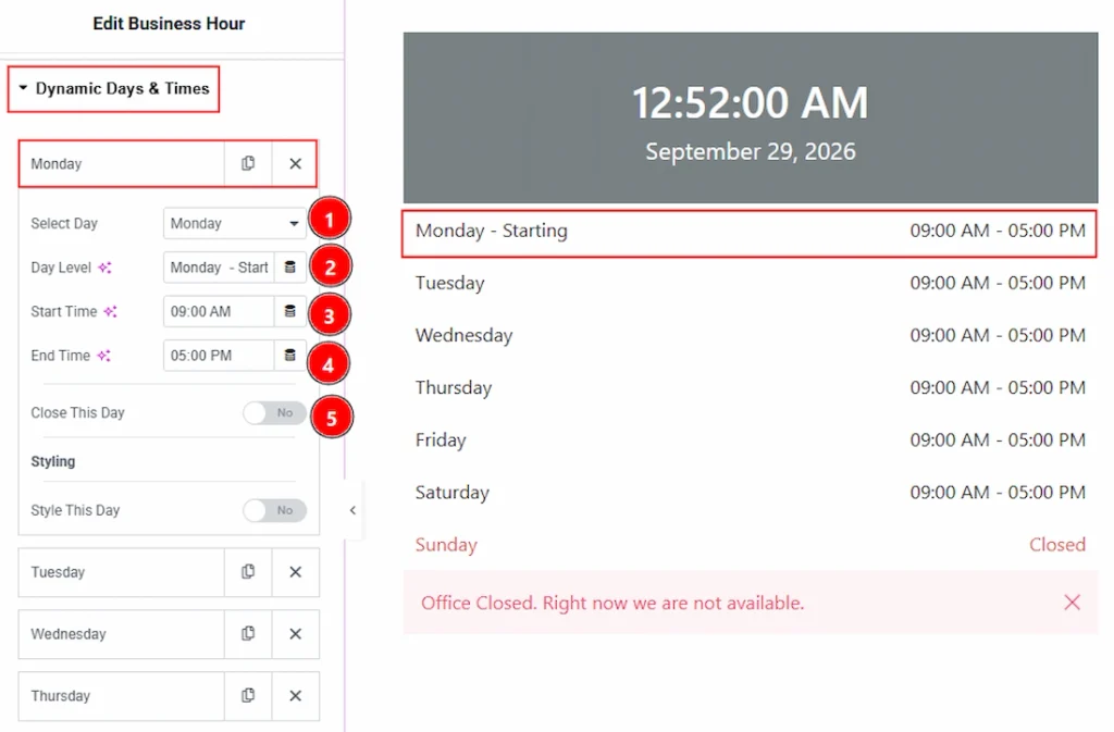 Dynamic Days & Times Section
02