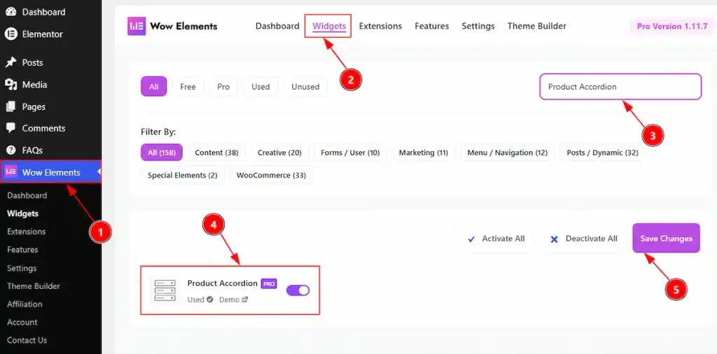 Enable the Product Accordion Widget