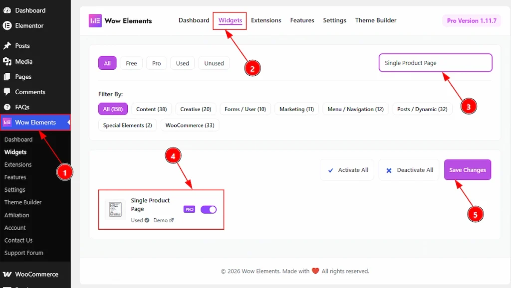 Enable the Single Product Page Widget
