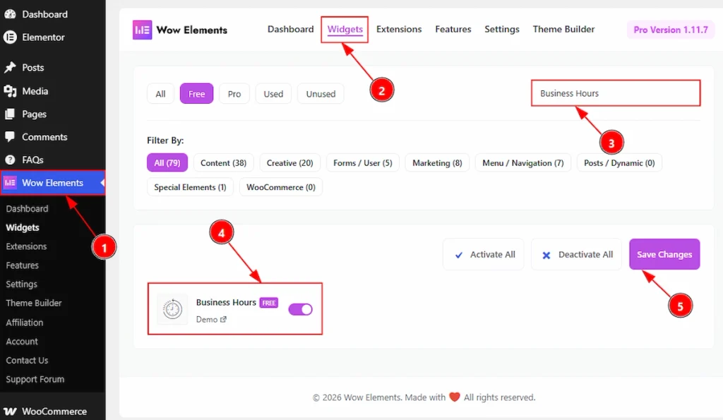 Enable The Business Hours Widget