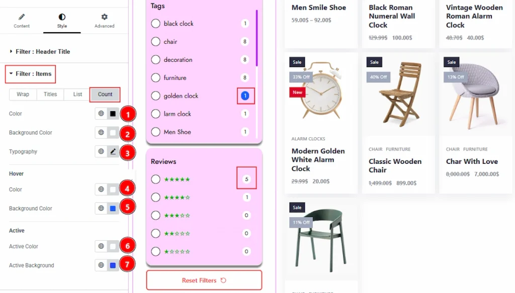 Filter: Items Section - Count