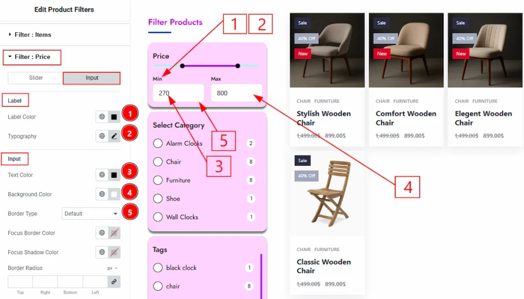 Filter : Price Section - Input 01