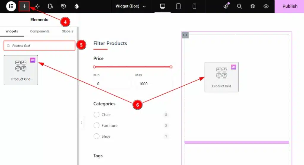 Inserting the Product Grid widget