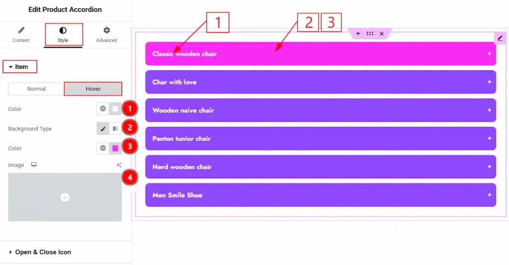 Items Section - hover